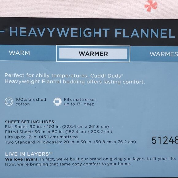 Cuddl Duds Queen Heavyweight Flannel Sheet Set Pink Candy Cane Brushed Cotton - Picture 7 of 9